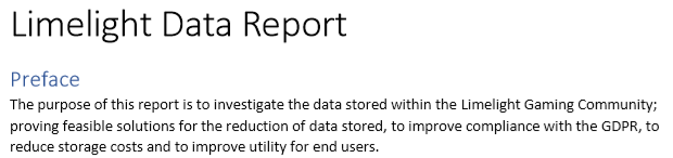 Data Report preface.